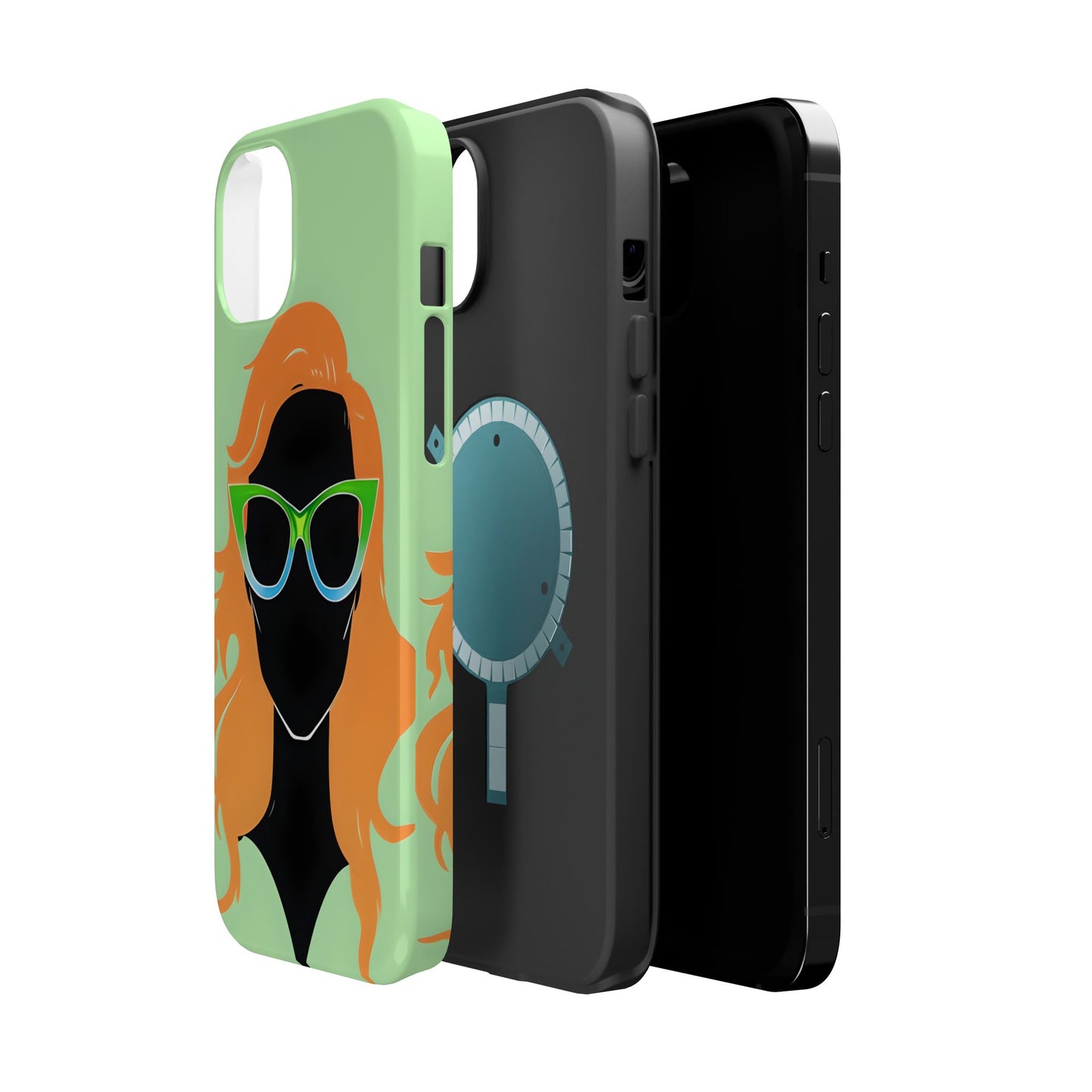 Ginger Woman Magnetic Phone Case, Irish Green Sunglasses Portrait, St Patricks Day Redhead Art Cover Compatible with iPhone