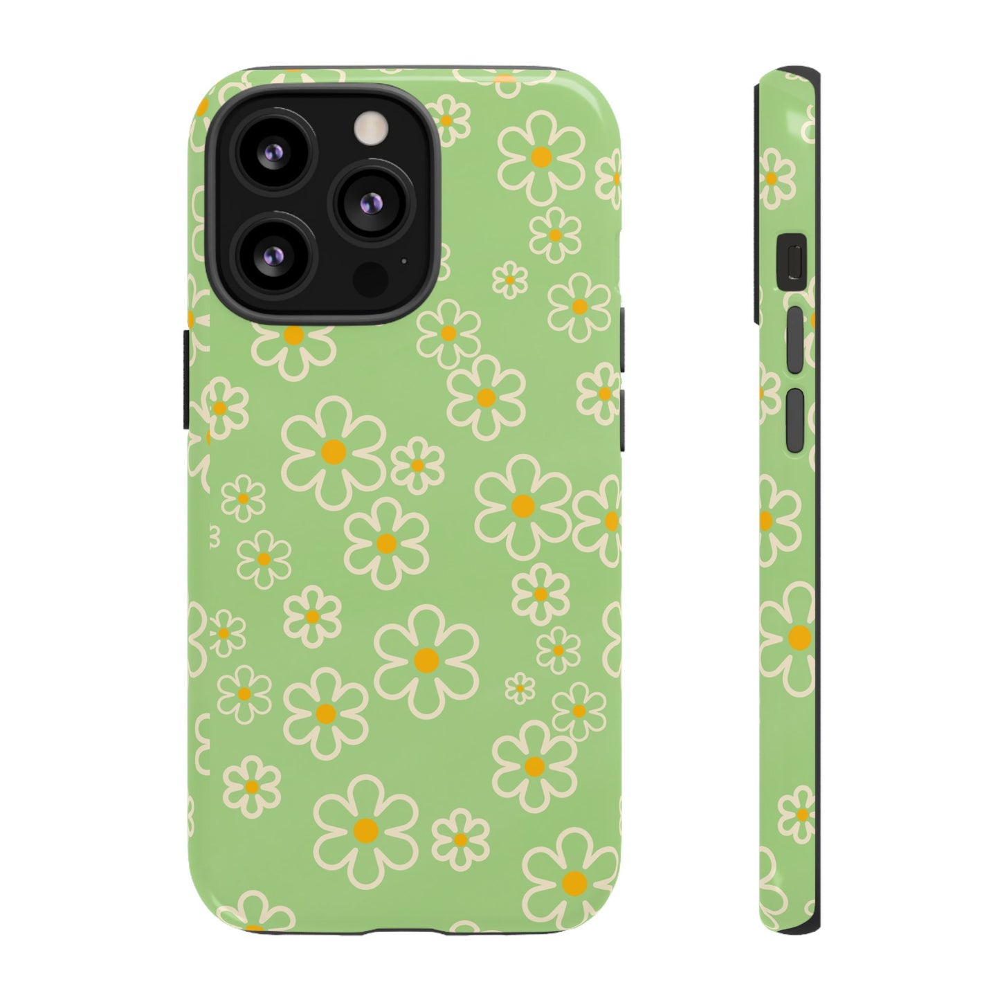 Minimal Daisy Flower Tough Phone Case - Retro Coquette Floral Print, Cute Soft Aesthetic, Compatible with iPhone, Galaxy, and Google Phones