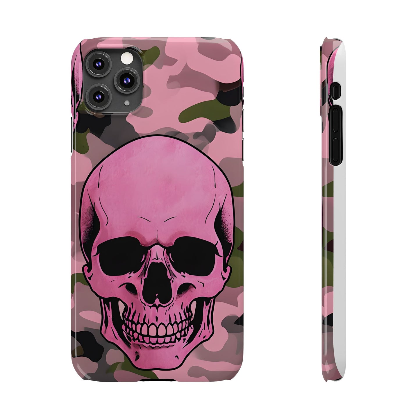Pink Camo Skull Phone Case, Slim Case for iPhone, Edgy Phone Accessory, Unique Gift for Her, Trendy Tech Lover