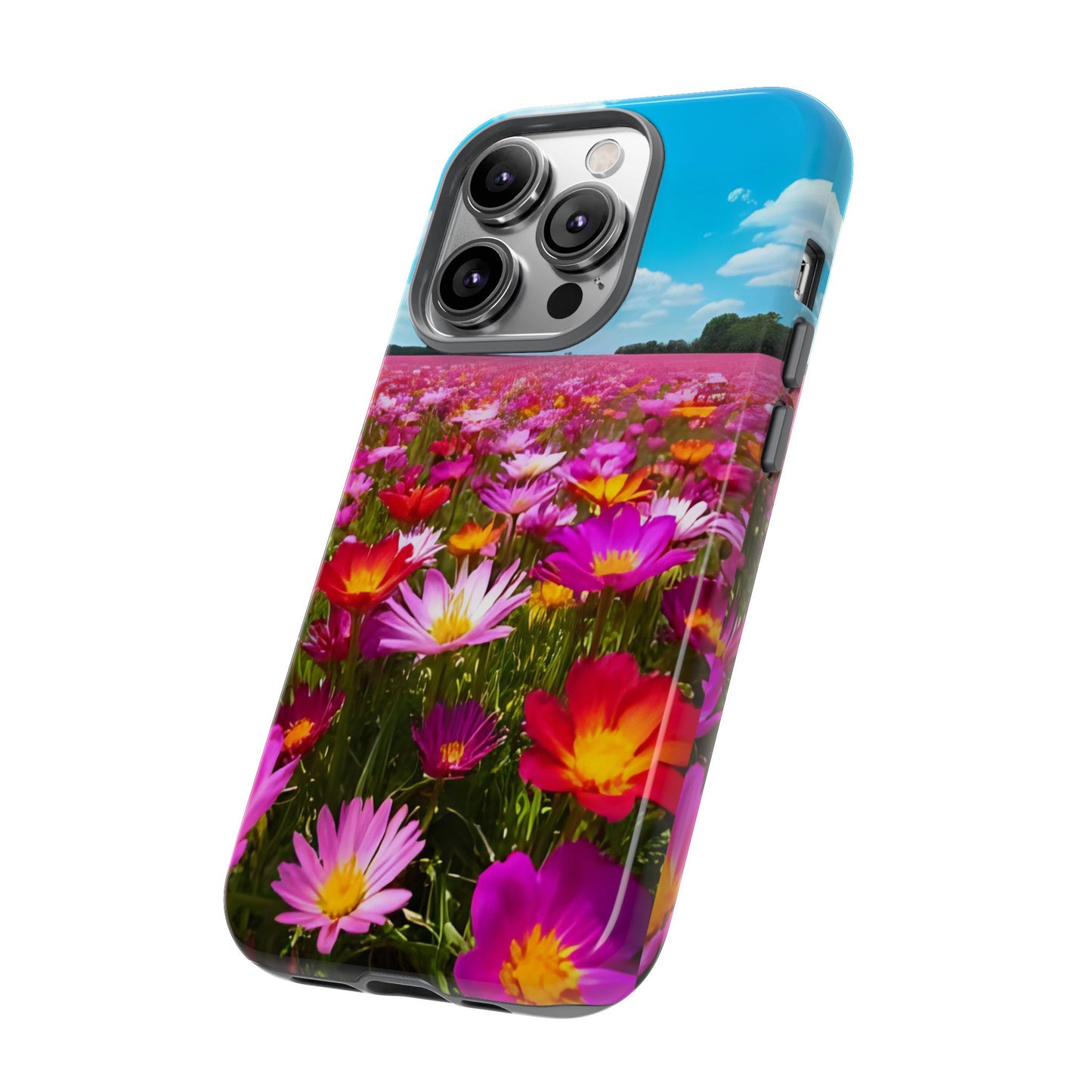 Flower Field Tough Phone Case - Wildflower Meadow Print, Colorful Nature Aesthetic, Compatible with iPhone, Galaxy, and Google Phones