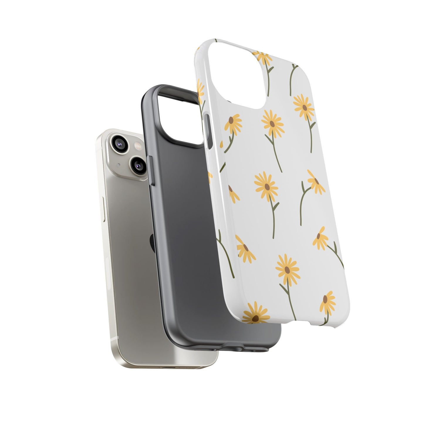 Sunflower Floral Tough Phone Case - Minimal Daisy-Inspired Print, Simple Botanical Aesthetic, Compatible with iPhone, Galaxy, and Google