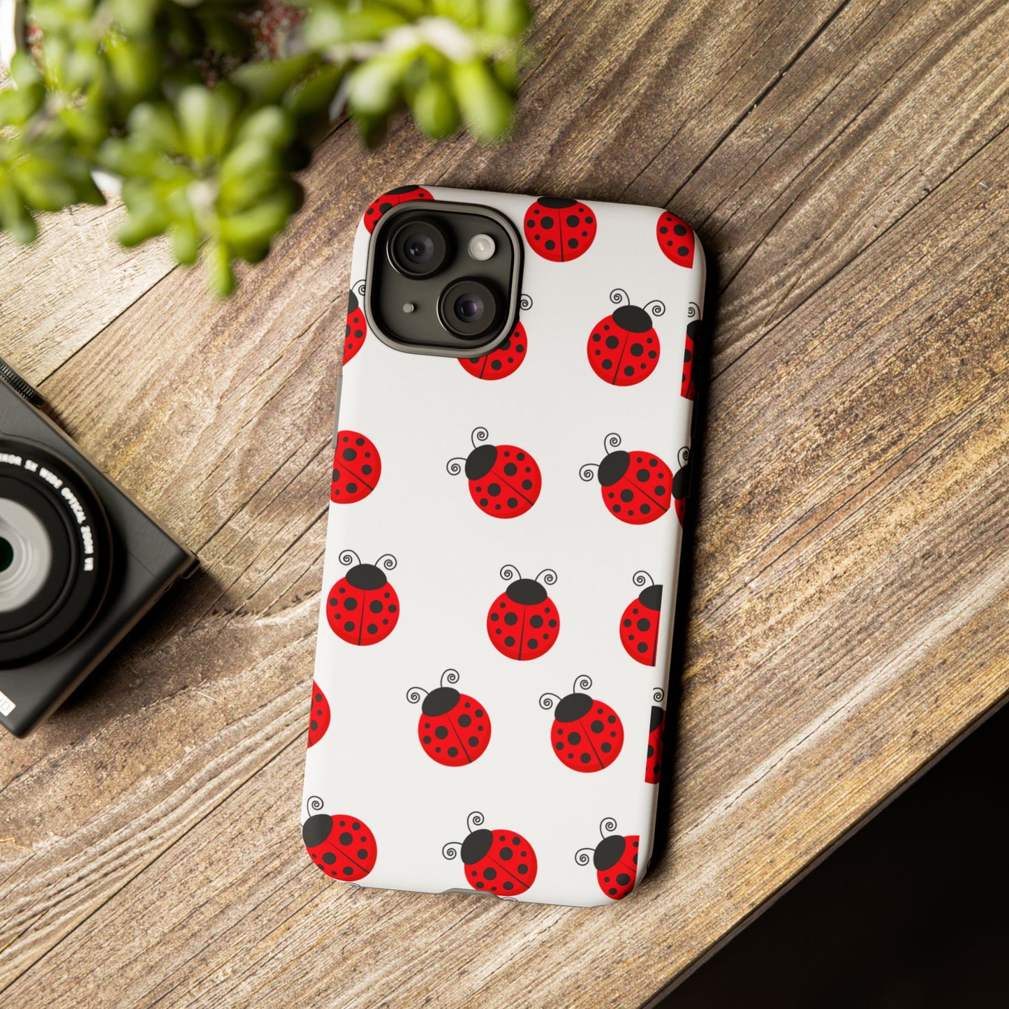 Ladybug Tough Phone Case - Cute Insect Aesthetic, Nature-Inspired Pattern Art, Compatible with iPhone, Galaxy, and Google Phones