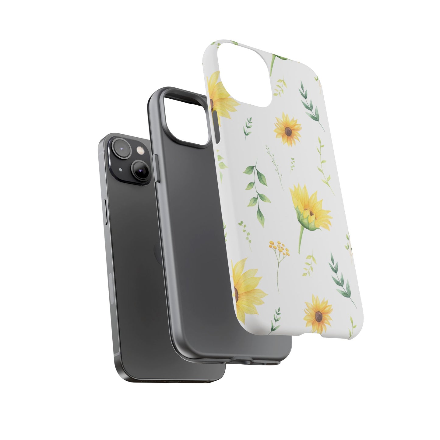 Sunflower Floral Tough Phone Case - Watercolor Botanical Print, Bright Nature Aesthetic, Compatible with iPhone, Galaxy, and Google Phones