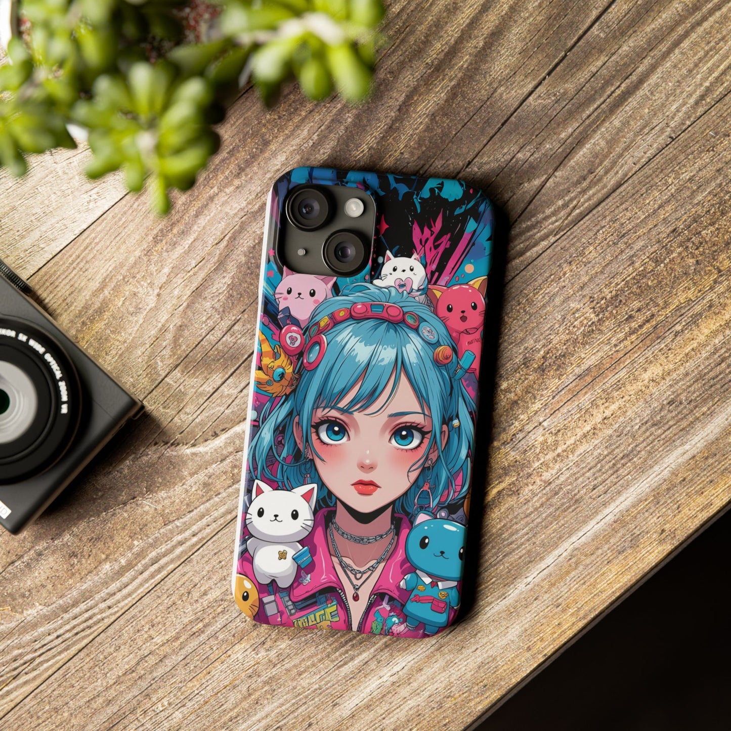 Y2K Anime Girl Slim Phone Case - Cute Maximalist Aesthetic, Kawaii Vaporwave Style, Pop Culture Lovers and Special Occasions