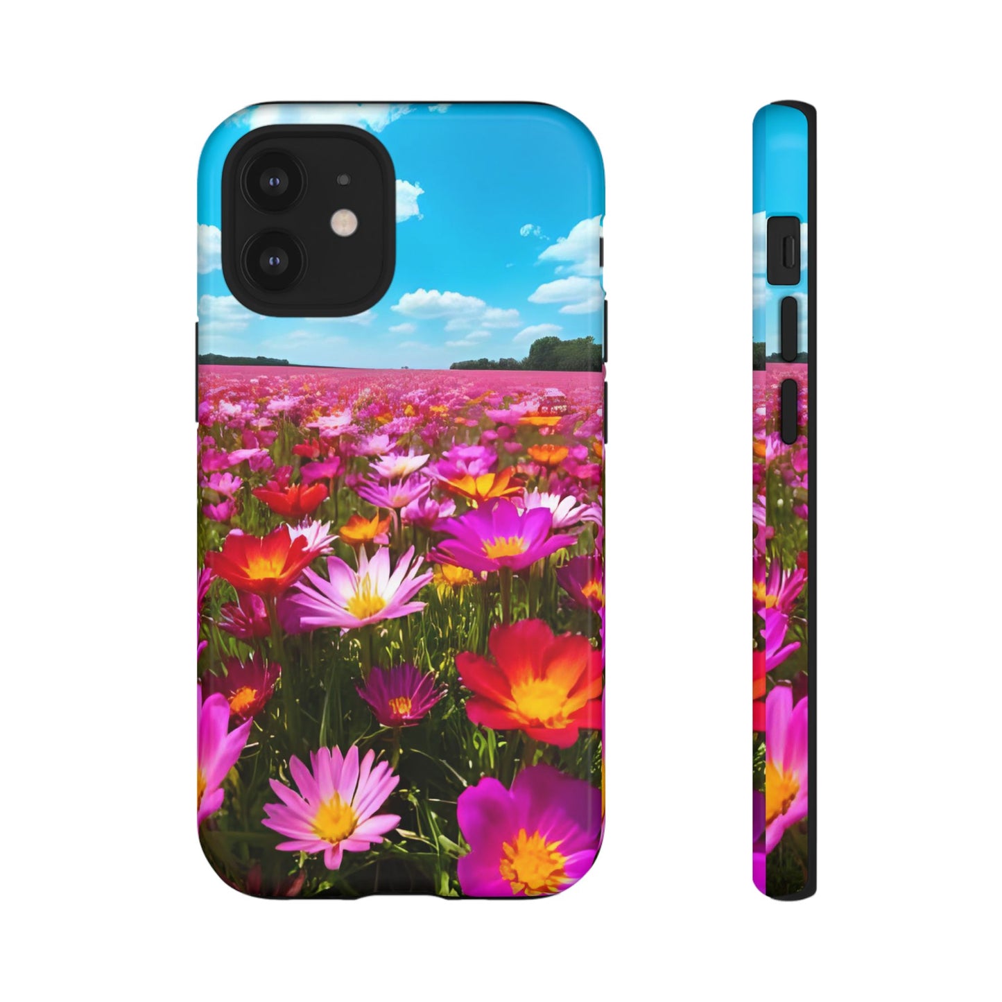 Flower Field Tough Phone Case - Wildflower Meadow Print, Colorful Nature Aesthetic, Compatible with iPhone, Galaxy, and Google Phones