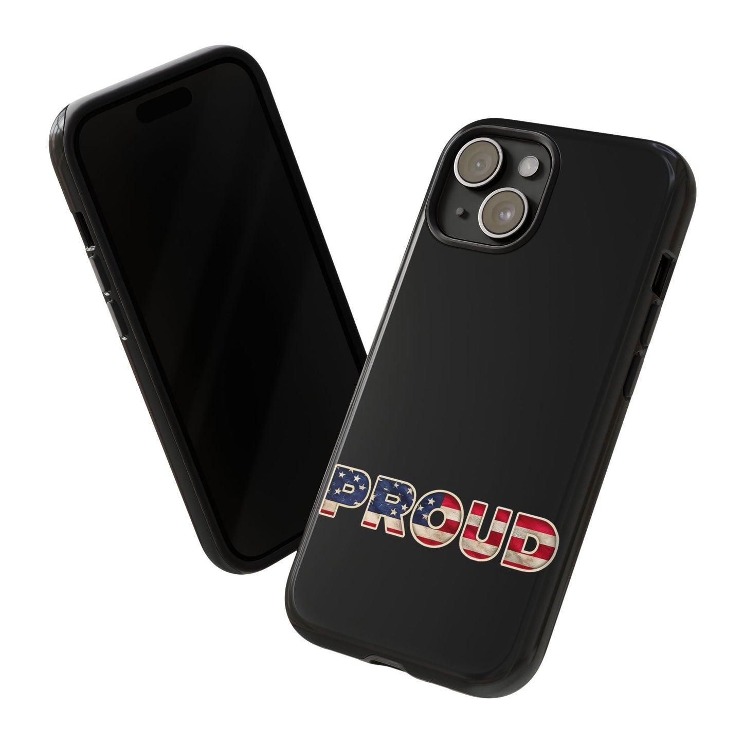 Proud USA Tough Phone Case, Patriotic USA Flag Lettering Cover, Compatible with iPhone 17, 16, 15, 14, 13, Galaxy, Google