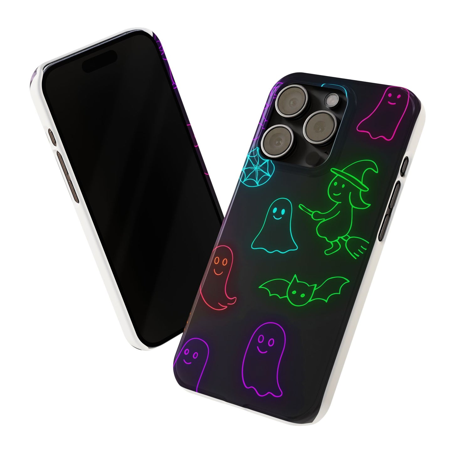 Neon Halloween Phone Case, Cute Ghost Witch Aesthetic Slim Phone Case, Compatible with iPhone, Galaxy, Google