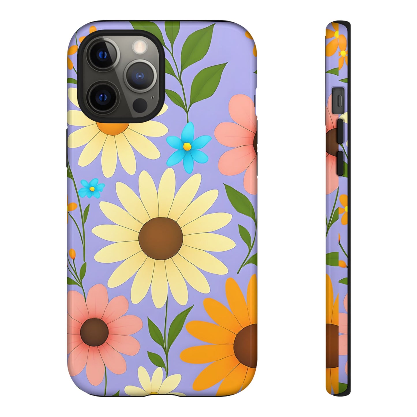 Minimal Daisy Flower Tough Phone Case - Retro Coquette Floral Print, Cute Soft Aesthetic, Compatible with iPhone, Galaxy, and Google Phones