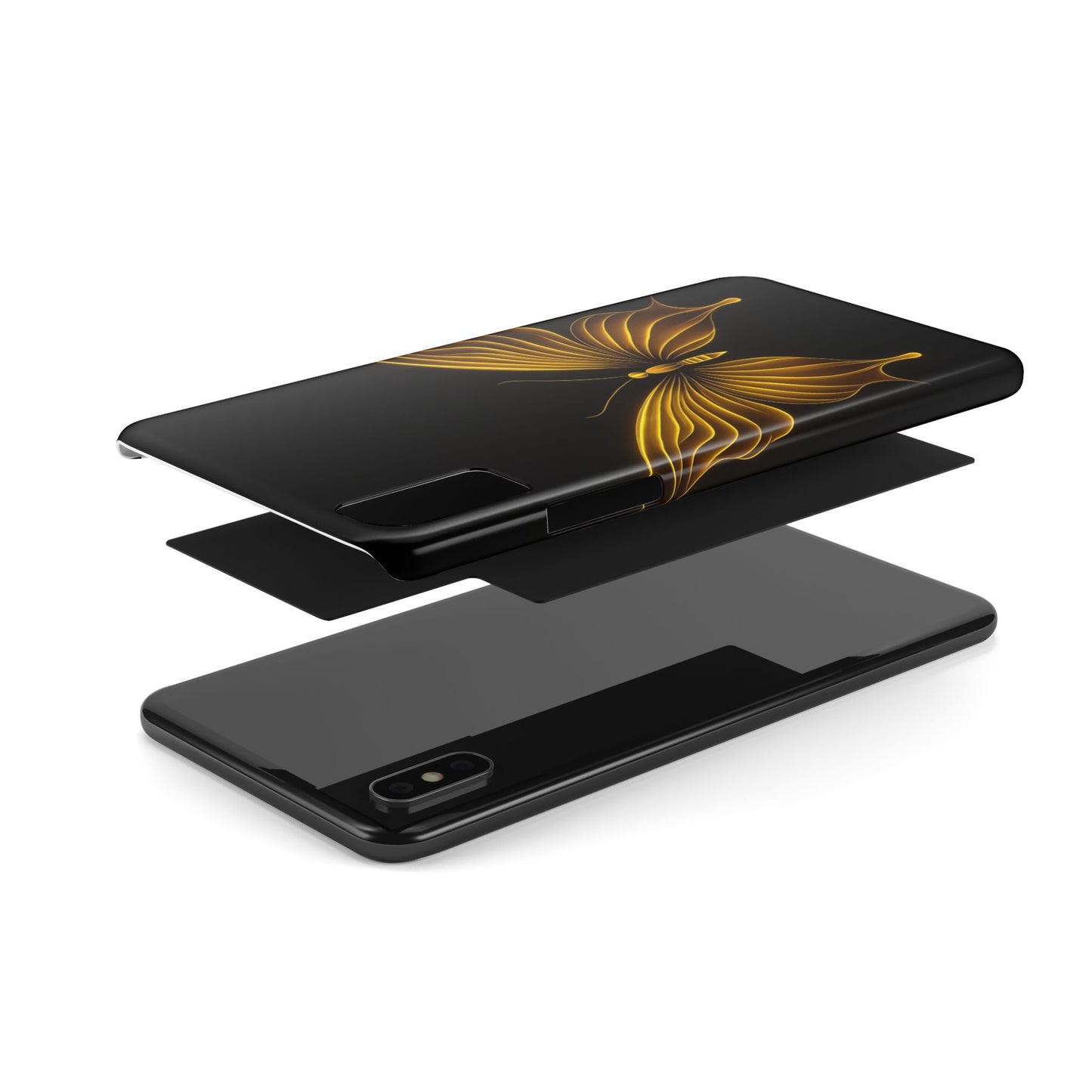 Golden Butterfly Phone Case, Elegant Insect Art, Black Aesthetic Slim Phone Case Compatible with iPhone, Galaxy, Google