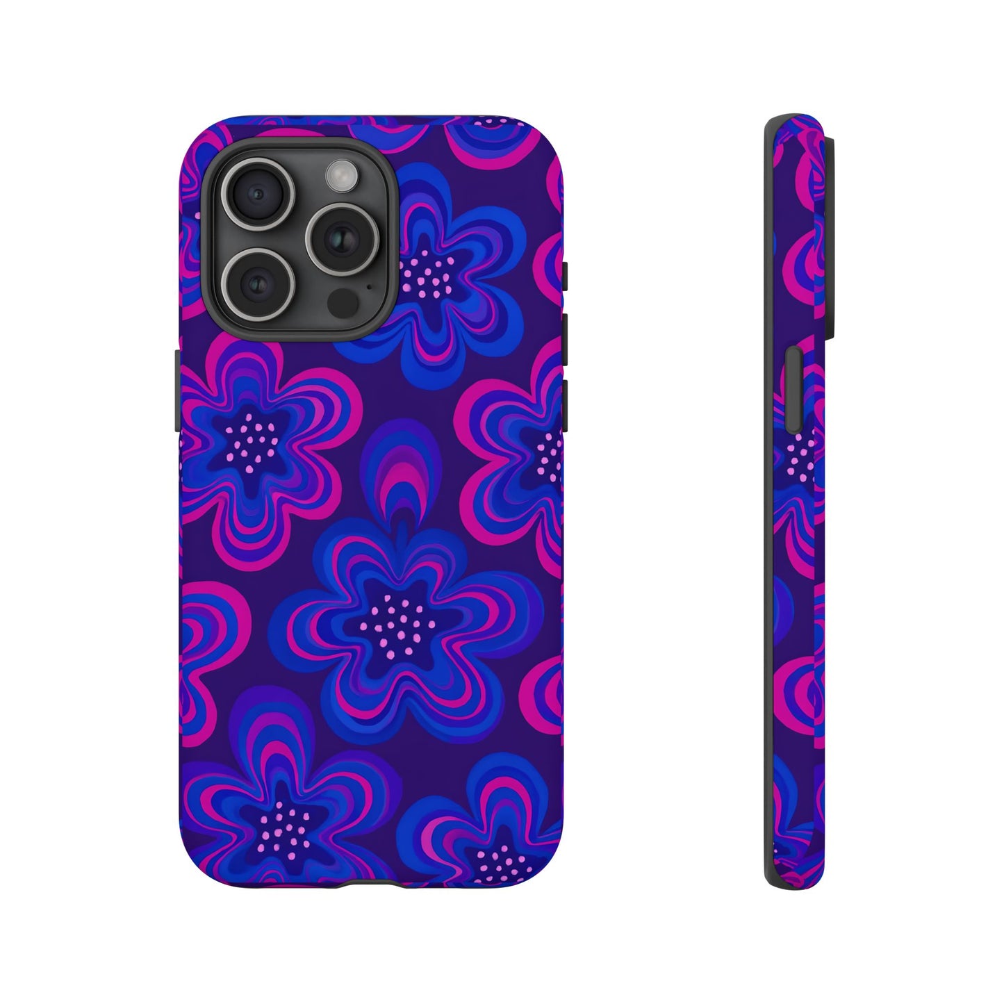 Retro Swirl Flower Tough Phone Case - Groovy Psychedelic Floral Pattern, Funky Vintage Aesthetic, Compatible with iPhone, Galaxy, and Google