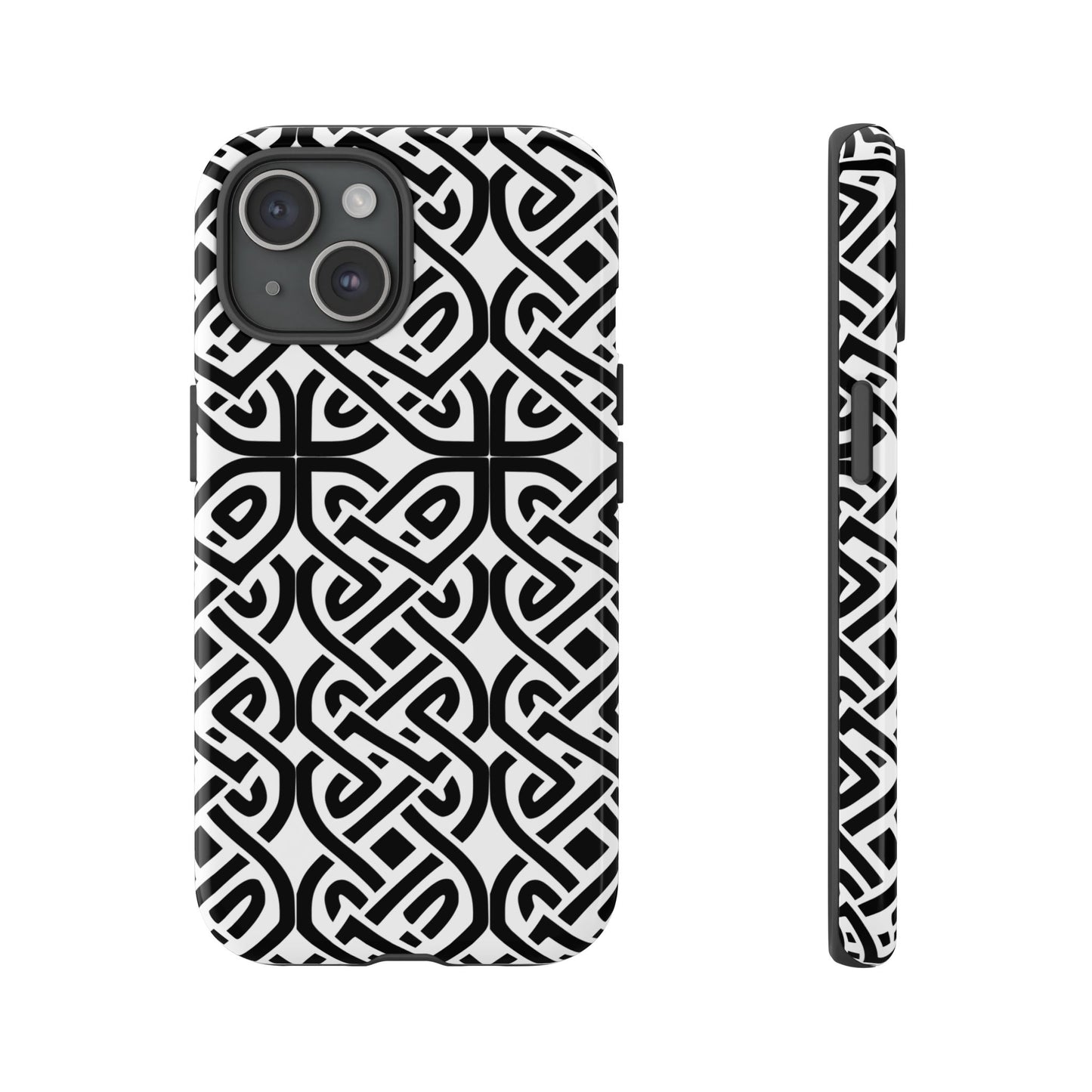 Tough Case Celtic Knot Black and White Pattern Phone Cover Compatible with iPhone 17, 16, 15, 14, 13, Galaxy, Google, Irish Heritage Design