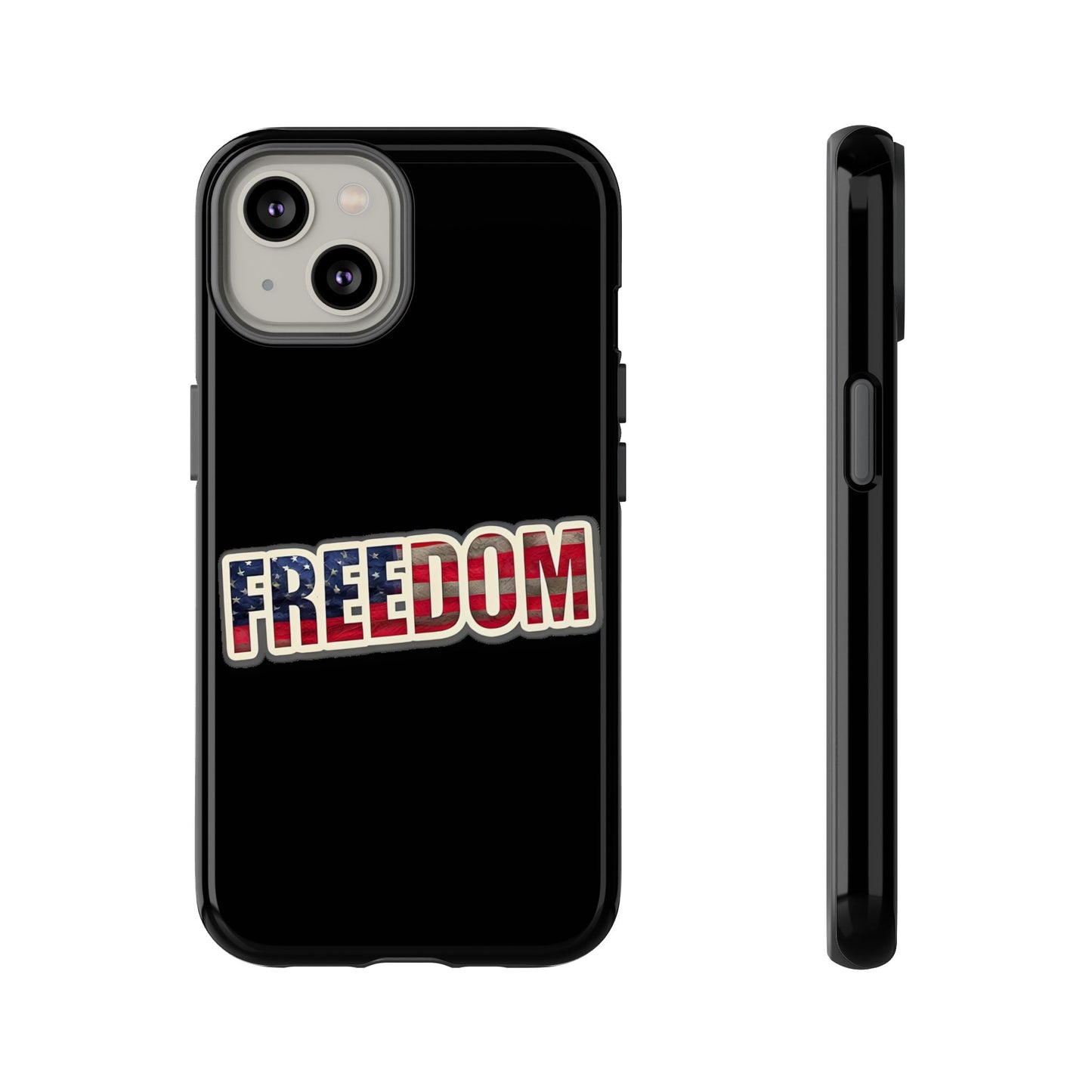 Freedom Tough Phone Case, Patriotic USA Flag Lettering Cover, compatible with iPhone 17, 16, 15, 14, 13, Galaxy, Google