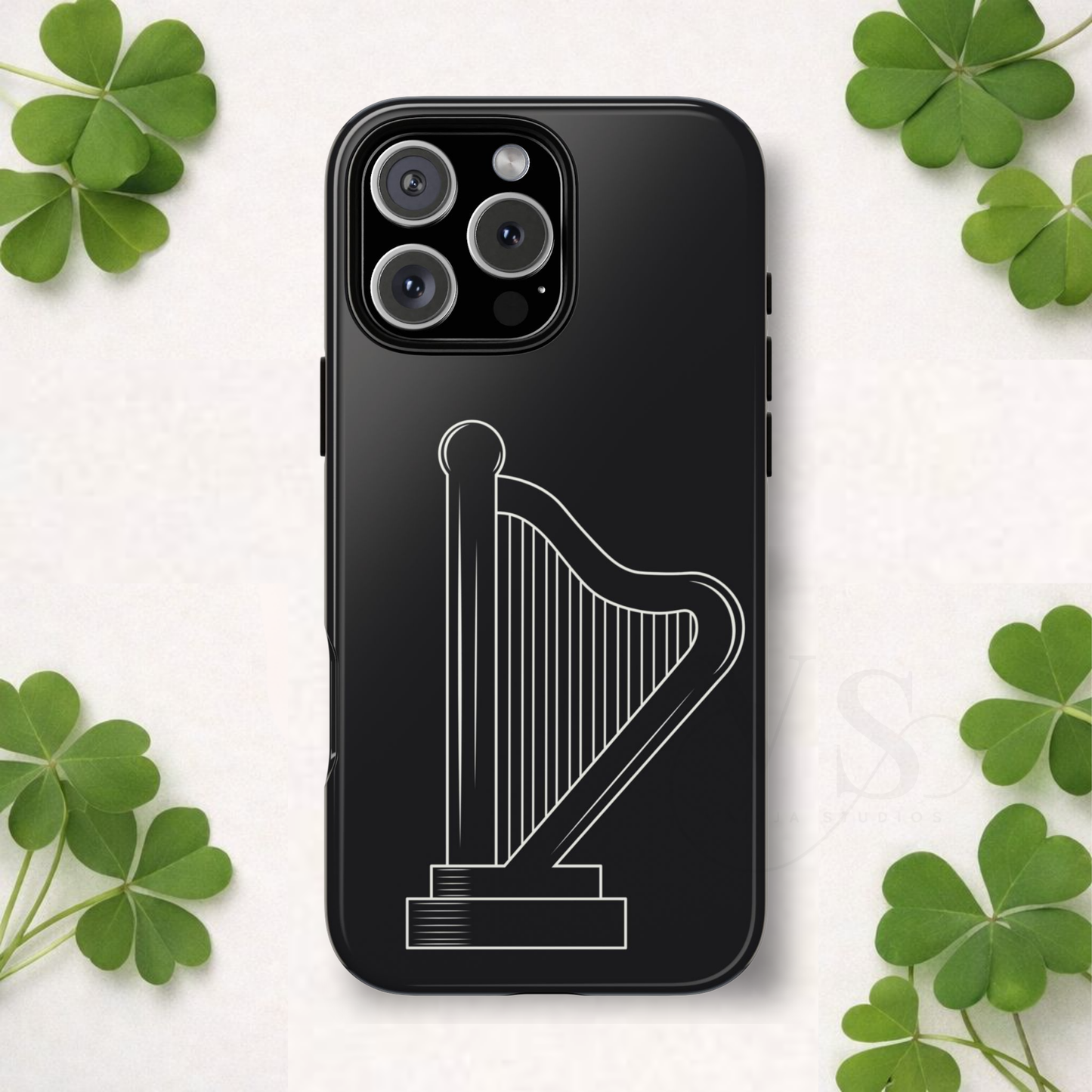 Minimalist Irish Harp Tough Phone Case Celtic Ireland Symbol Simple Modern Compatible with iPhone 17 16 15 14 13 12 11 Pro Max Galaxy Google Pixel