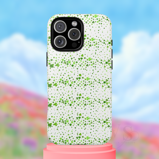 Shamrock Tough Phone Case, Minimal St Patricks Day Clover Pattern, Irish Green Aesthetic Cover for iPhone Galaxy Google