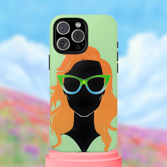 Ginger Woman Tough Phone Case, Irish Green Sunglasses Portrait, St Patricks Day Redhead Art Cover for iPhone Galaxy Google