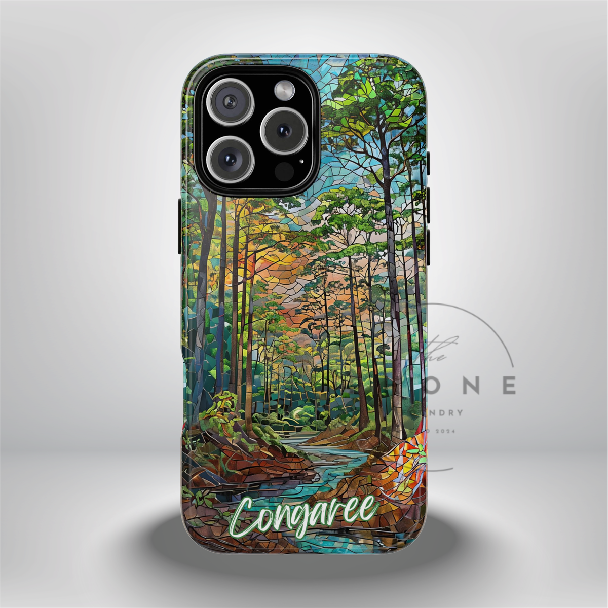 Congaree National Park Tough Case, Floodplain Forest Mosaic Art, Swamp Landscape Phone Case Compatible with iPhone, Galaxy, and Google