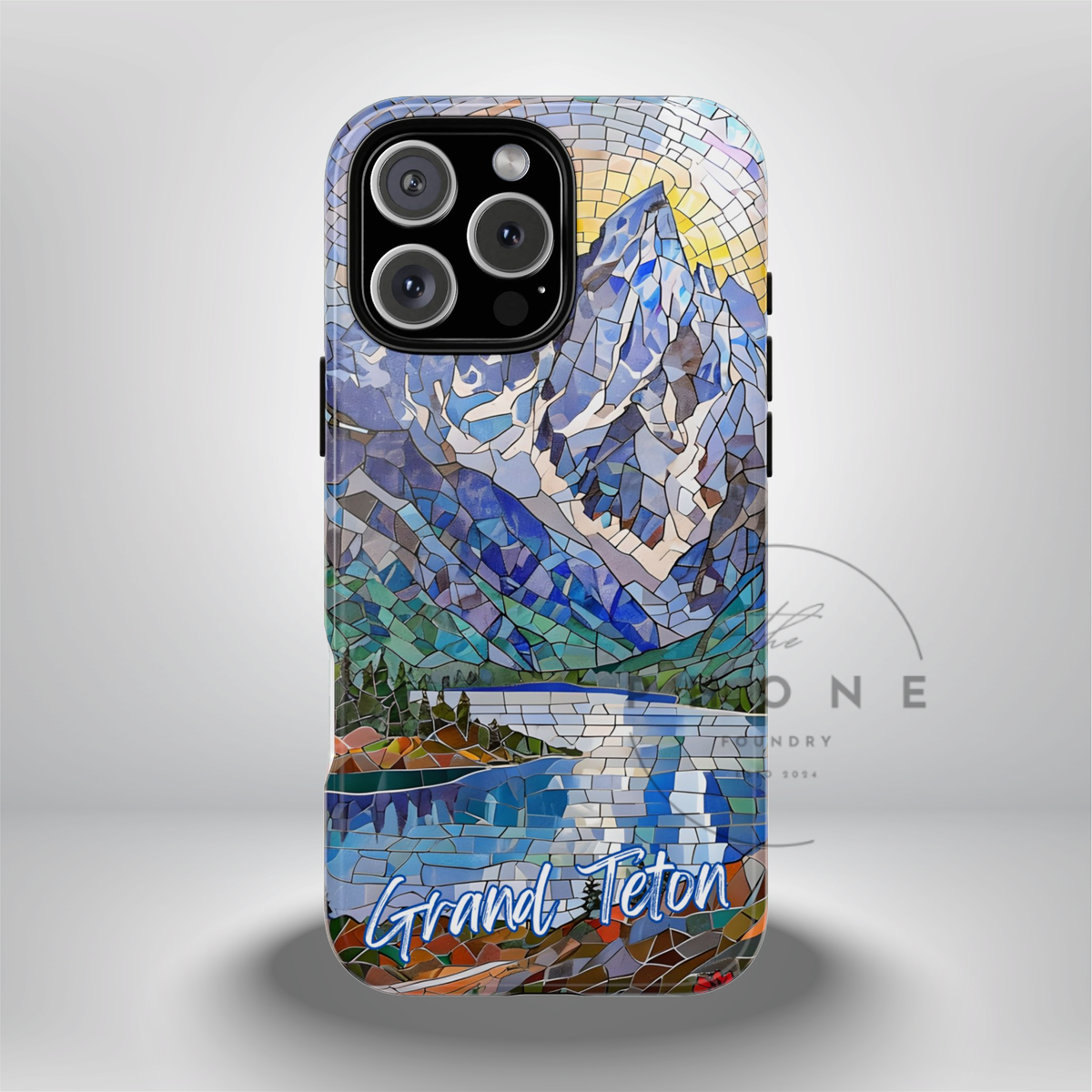 Grand Teton National Park Tough Case, Mosaic Mountain Lake Phone Case, Scenic Wilderness Cover Compatible with iPhone, Galaxy, and Google
