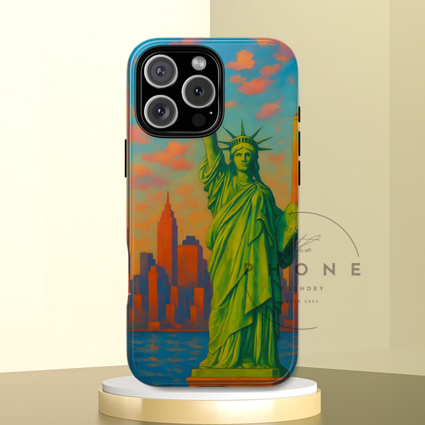 Cityscape Tough Phone Case, New York City Skyline Phone Cover, Sunset Glow Design Compatible with iPhone, Galaxy & Google