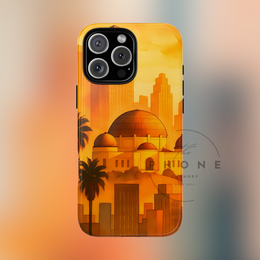 Cityscape Tough Phone Case, Los Angeles Skyline Phone Cover, Watercolor Design Compatible with iPhone, Galaxy & Google