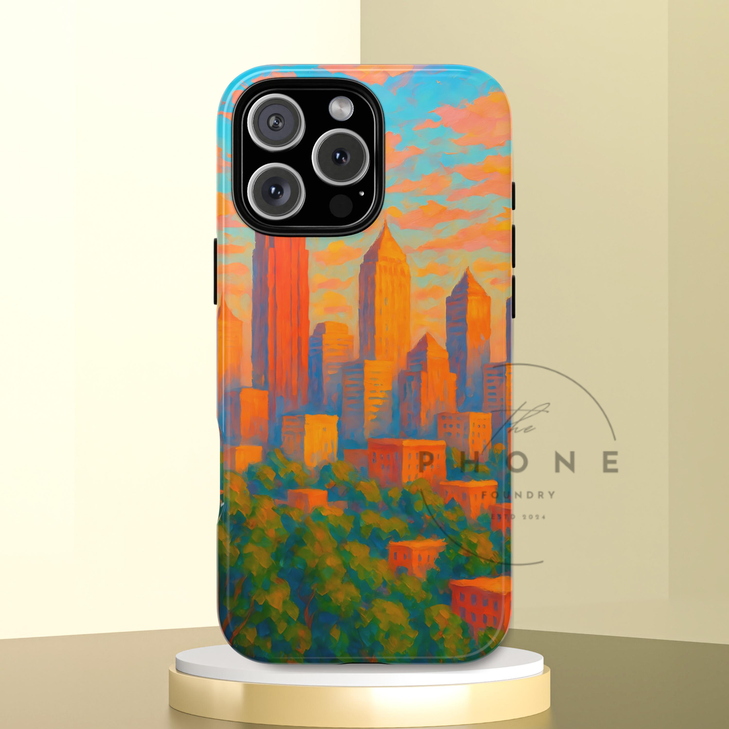 Cityscape Tough Phone Case, Atlanta Skyline Phone Cover, Sunset Glow Design Compatible with iPhone, Galaxy & Google