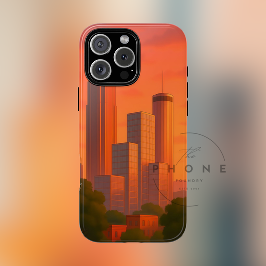 Cityscape Tough Phone Case, Atlanta Skyline Phone Cover, Pastel Design Compatible with iPhone, Galaxy & Google