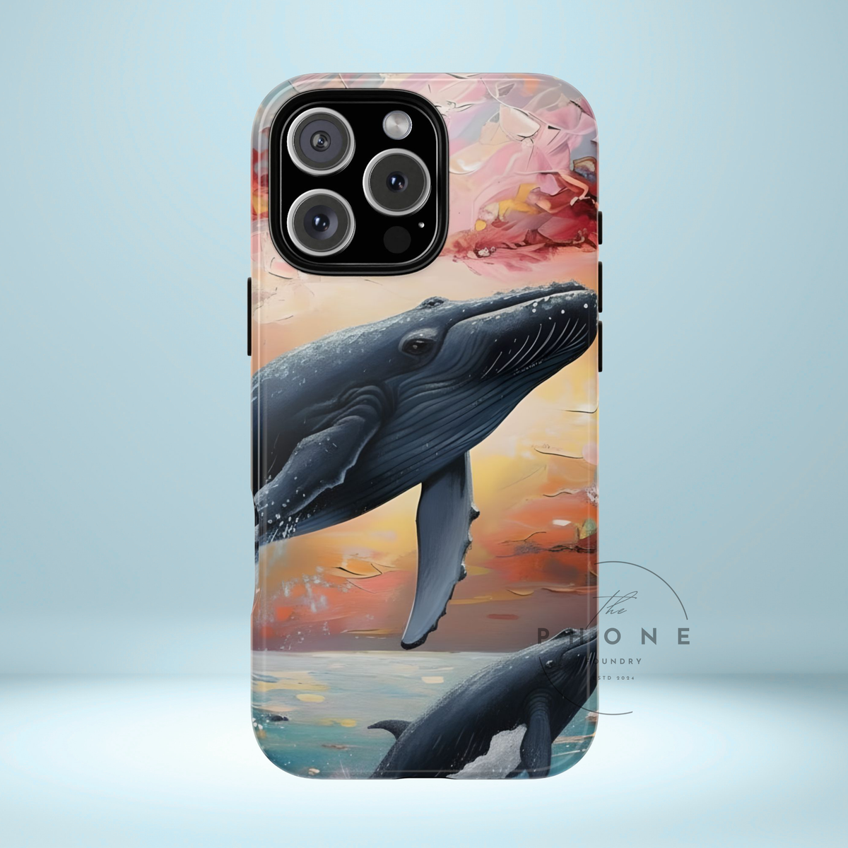 Whale Ocean Scenery Tough Phone Case, Oil Painting, Sunset Sea Life Compatible with iPhone 17, 16, 15, 14, 13, Galaxy, Google