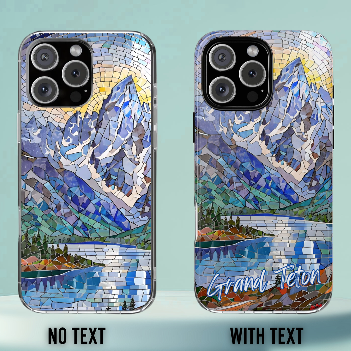 Grand Teton National Park Tough Case, Mosaic Mountain Lake Phone Case, Scenic Wilderness Cover Compatible with iPhone, Galaxy, and Google