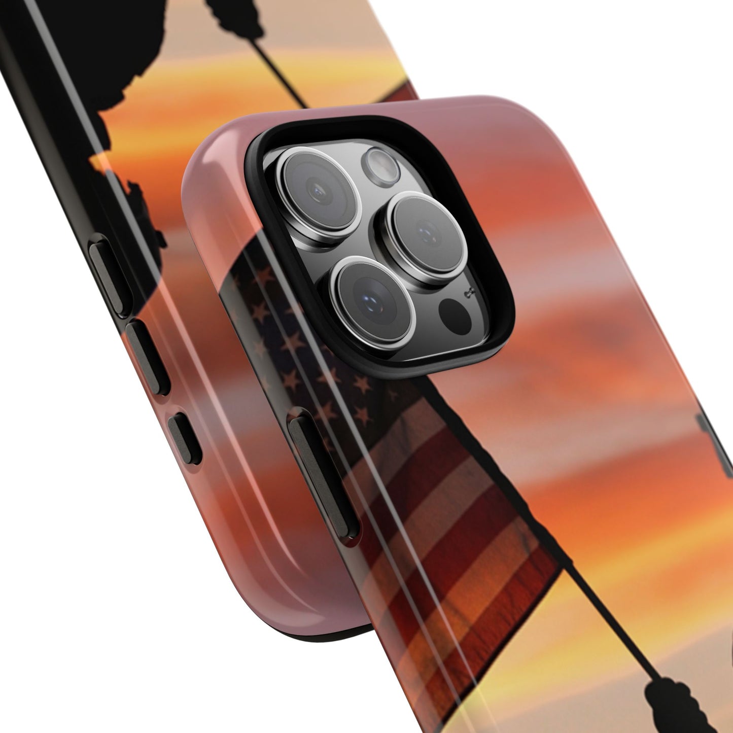 Sunset Soldier Veteran Flag Tough Phone Case, American Grunge USA Phone Cover, compatible with iPhone 17, 16, 15, 14, 13, Galaxy, Google