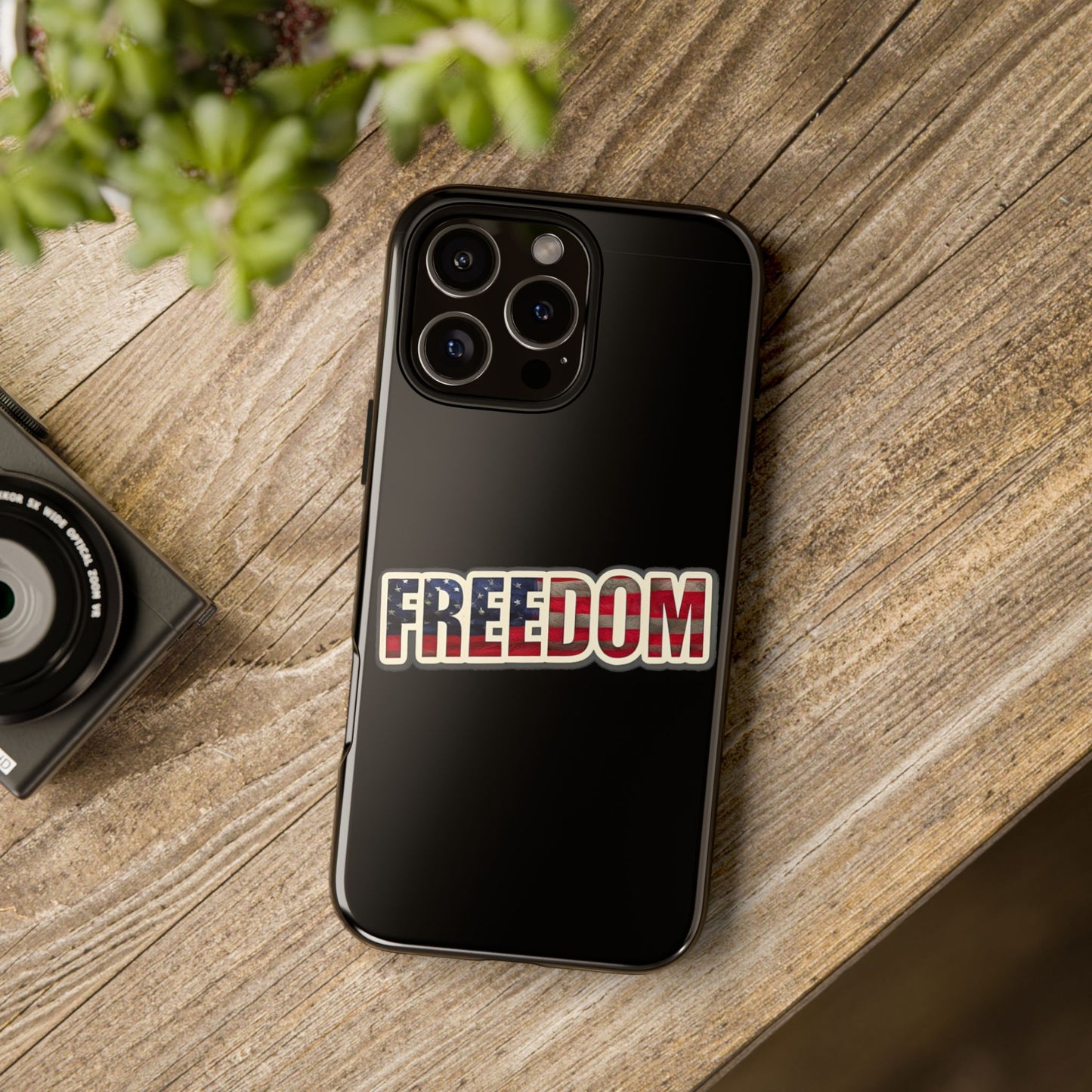 Freedom Tough Phone Case, Patriotic USA Flag Lettering Cover, compatible with iPhone 17, 16, 15, 14, 13, Galaxy, Google