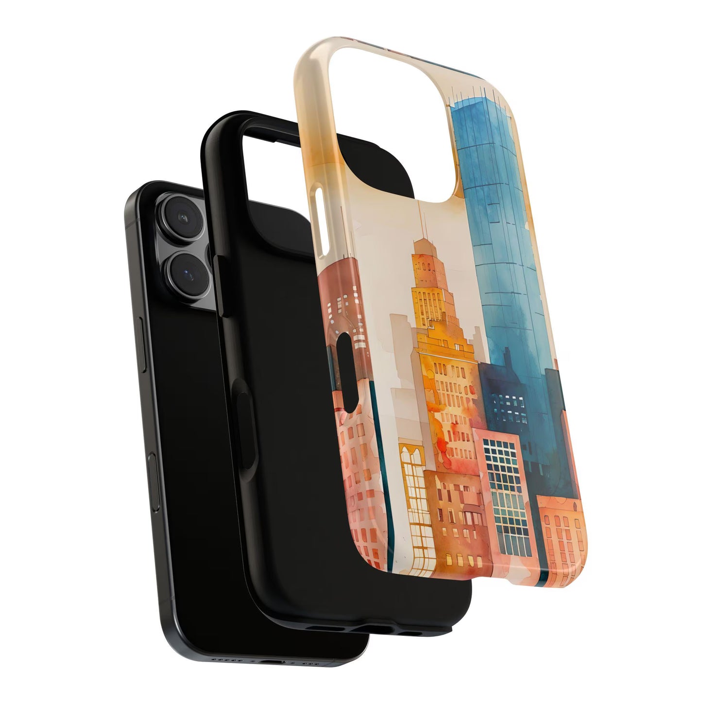 Cityscape Tough Phone Case, Boston Skyline Phone Cover, Watercolor Design, Compatible with iPhone, Galaxy, and Google Phones