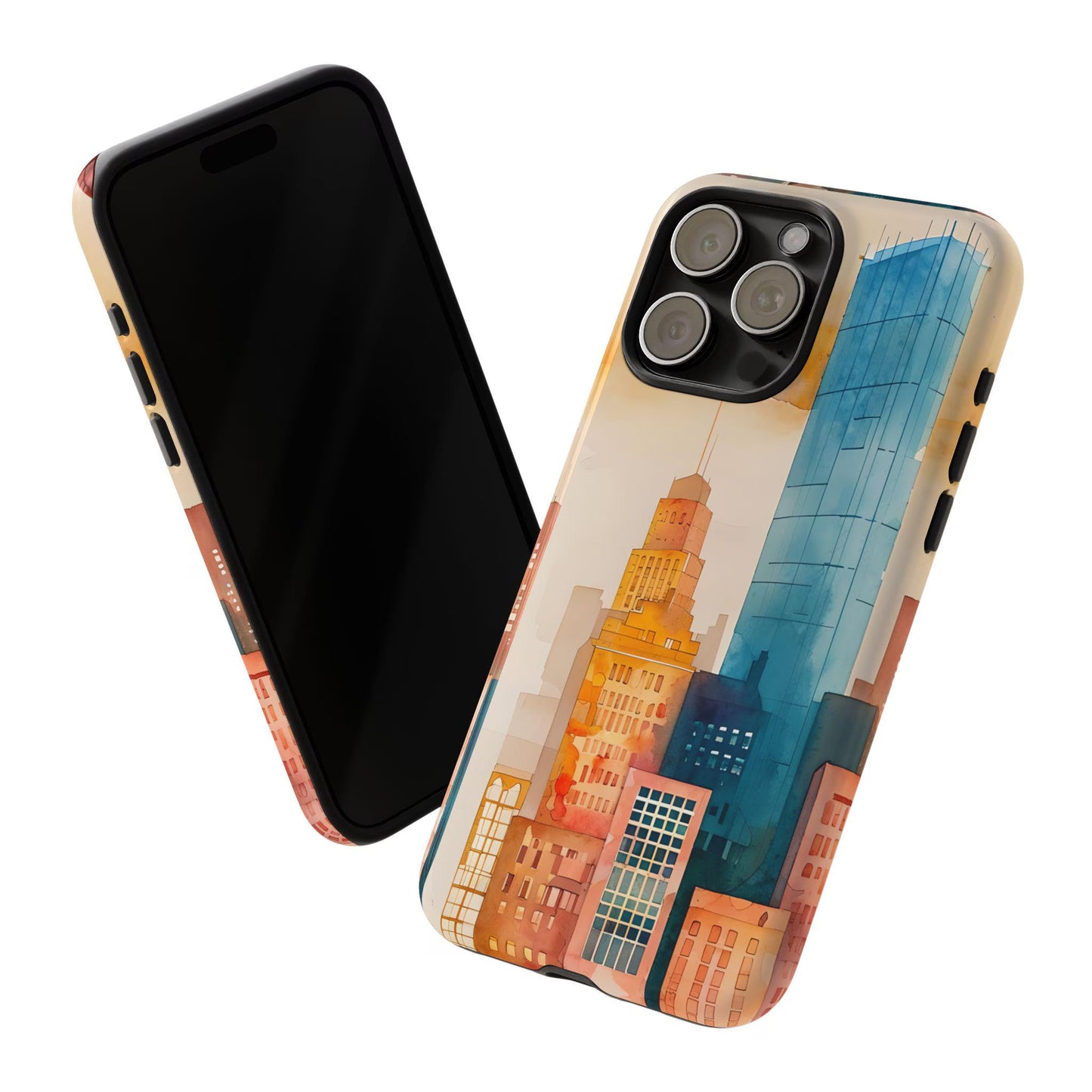 Cityscape Tough Phone Case, Boston Skyline Phone Cover, Watercolor Design, Compatible with iPhone, Galaxy, and Google Phones