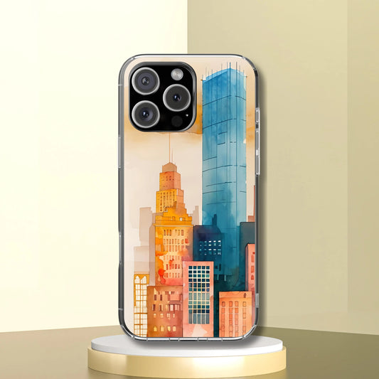 Cityscape Tough Phone Case, Boston Skyline Phone Cover, Watercolor Design, Compatible with iPhone, Galaxy, and Google Phones
