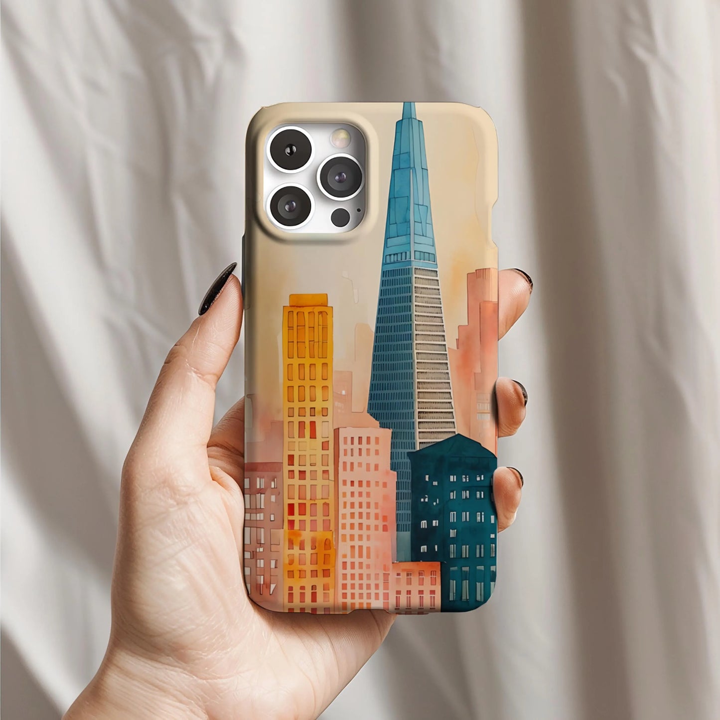 Cityscape Tough Phone Case, San Francisco Skyline Phone Cover, Watercolor Art Design Compatible with iPhone, Galaxy & Google