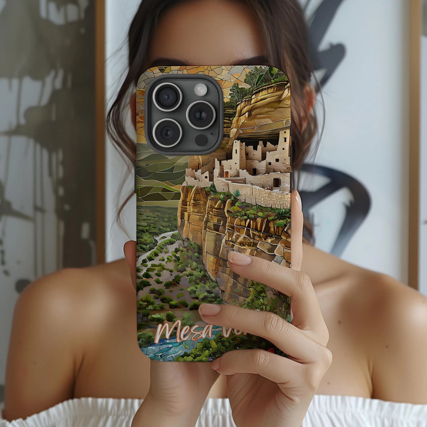 Mesa Verde National Park Tough Case, Mosaic Cliff Dwelling Phone Case, Southwest Desert Design Compatible with iPhone, Galaxy and Google