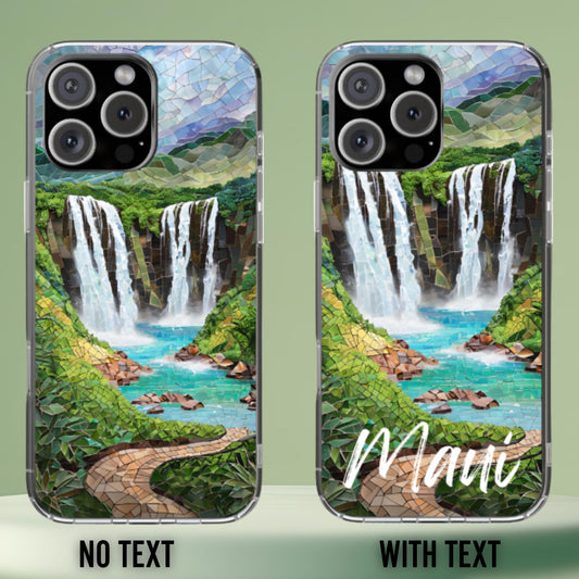 Maui Hawaii Tough Case, Waterfall Mosaic Phone Case Tropical Landscape Phone Cover Compatible with iPhone, Galaxy and Google