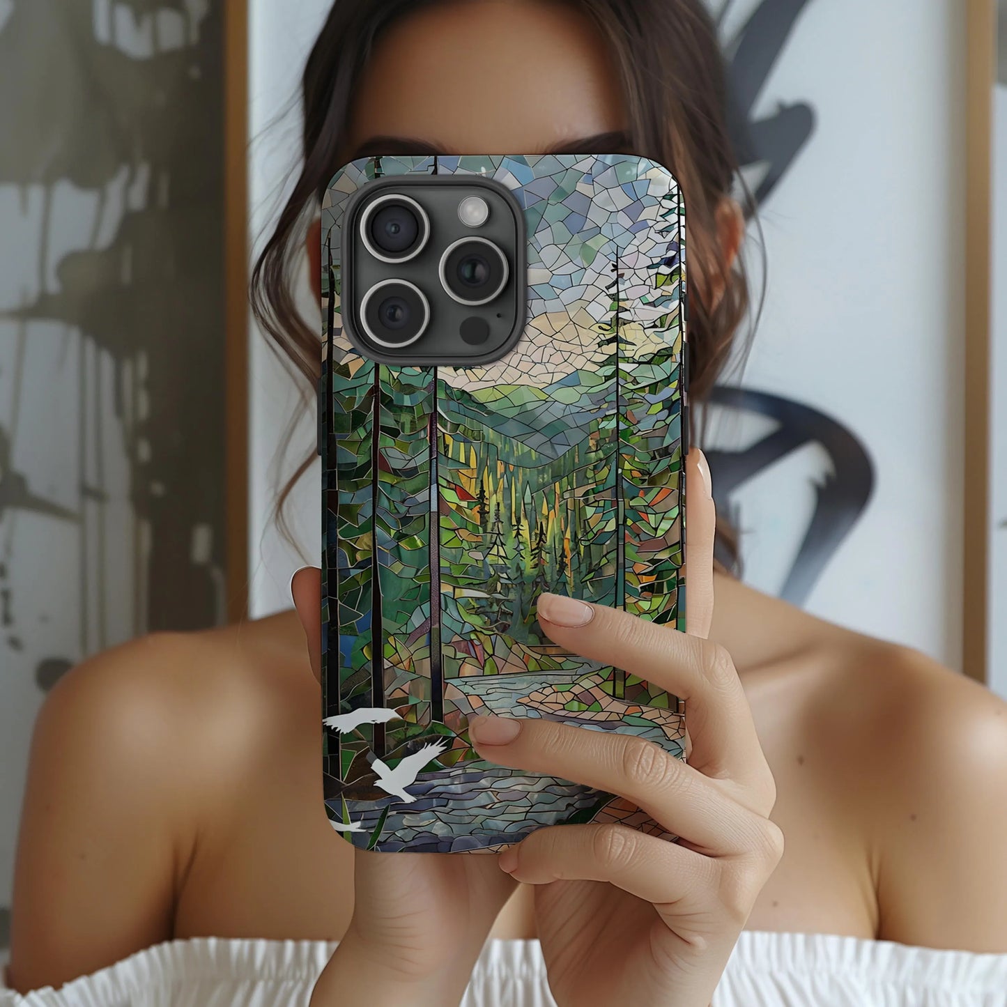 Olympic National Park Tough Case, Mosaic Forest River Phone Case, Pacific Northwest Nature Cover Compatible with iPhone, Galaxy, Google