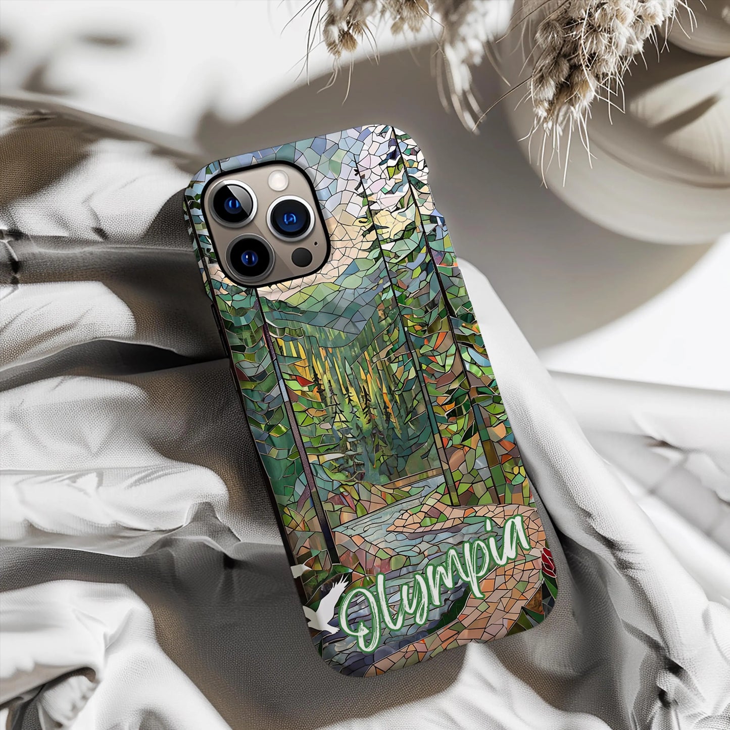 Olympic National Park Tough Case, Mosaic Forest River Phone Case, Pacific Northwest Nature Cover Compatible with iPhone, Galaxy, Google