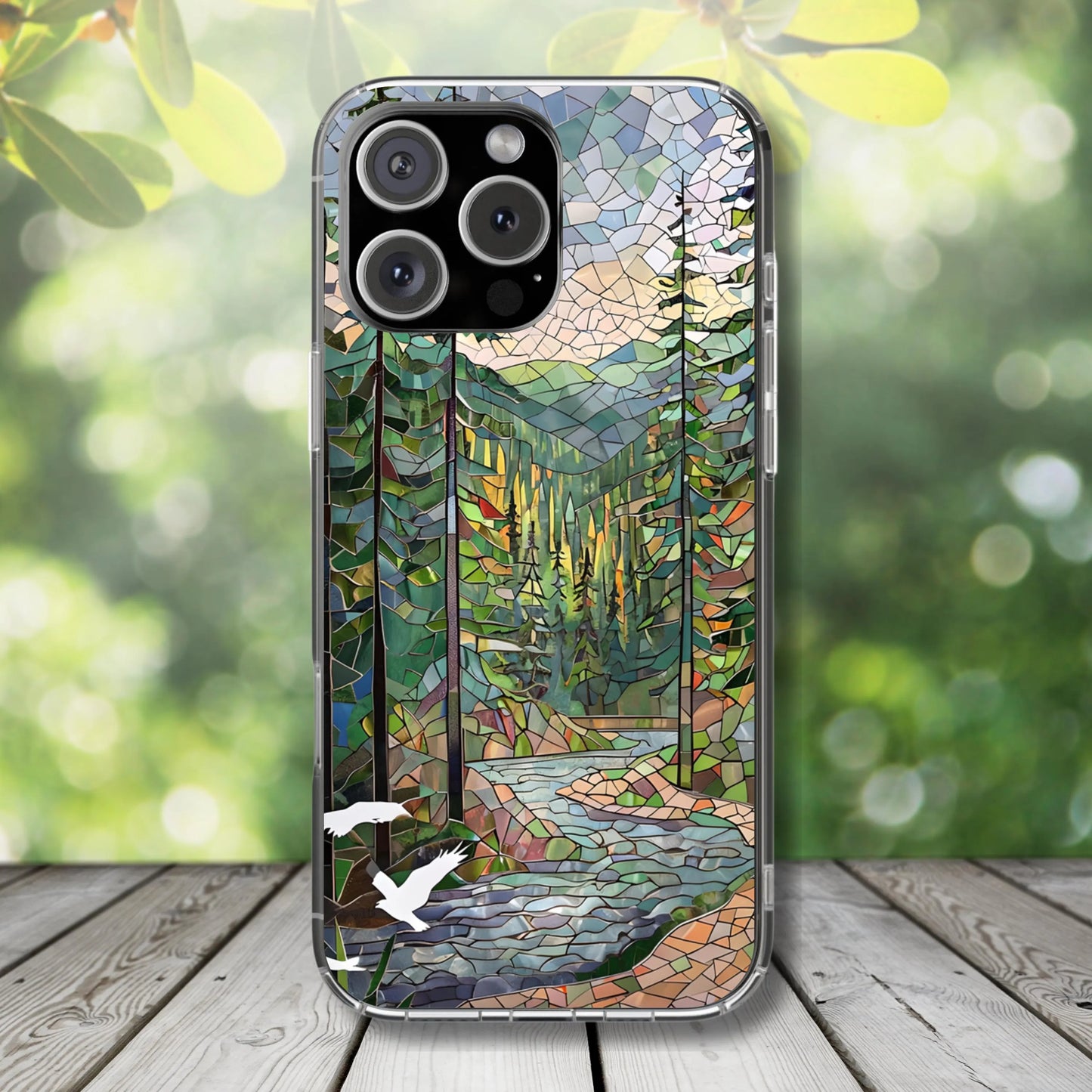 Olympic National Park Tough Case, Mosaic Forest River Phone Case, Pacific Northwest Nature Cover Compatible with iPhone, Galaxy, Google