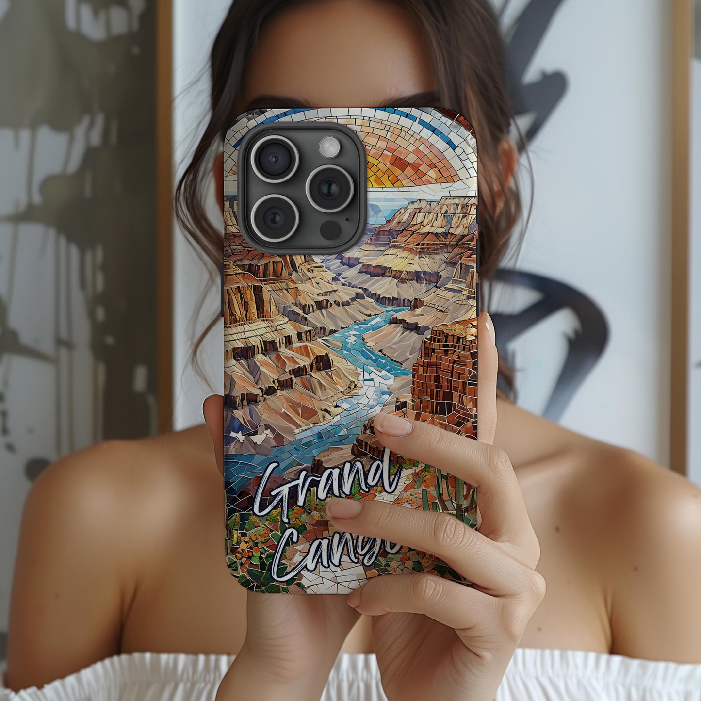 Grand Canyon National Park Tough Case, Mosaic Desert River Phone Case, Southwest Nature Cover Compatible with iPhone, Galaxy and Google