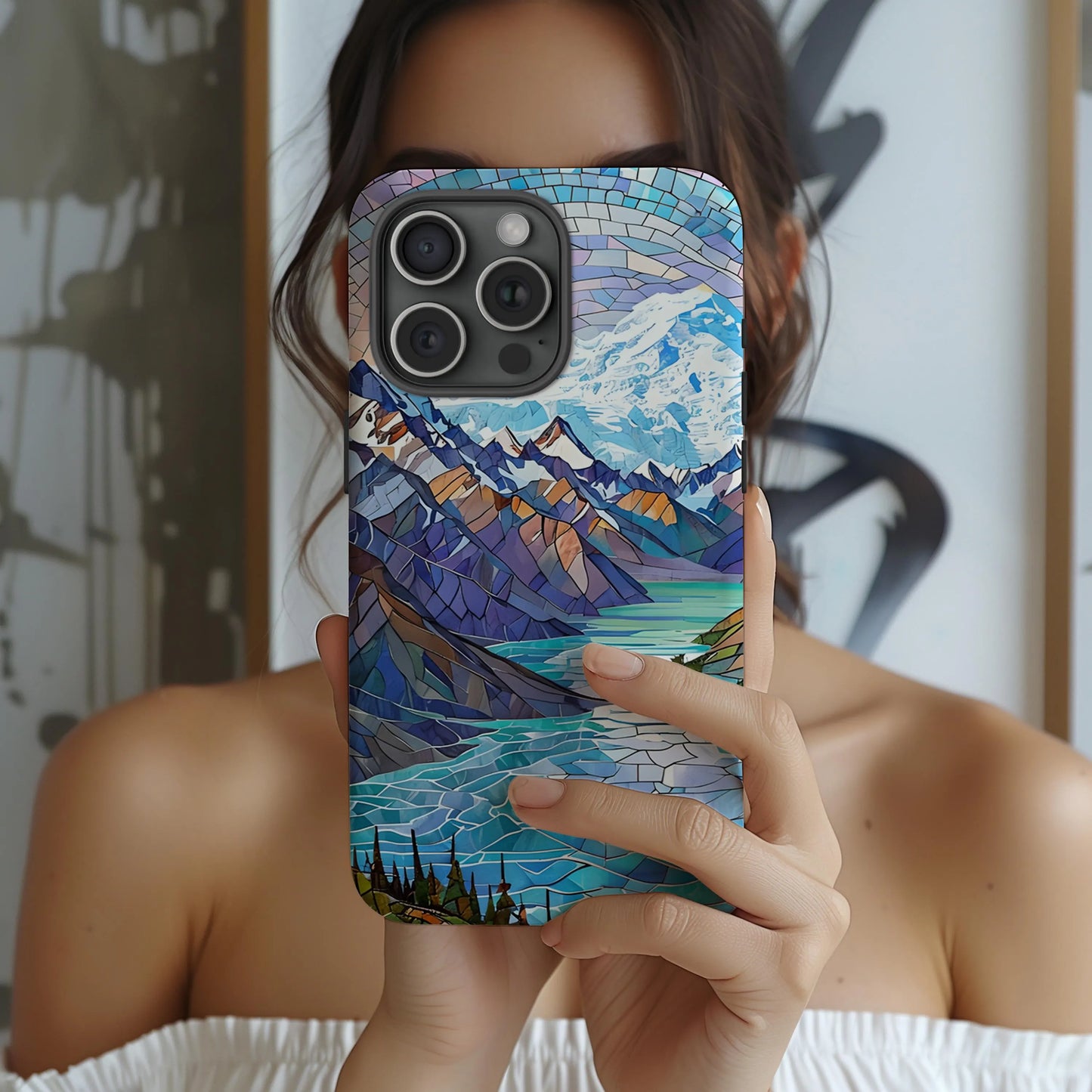 Rocky Mountain National Park Tough Case, Mosaic Lake and Mountain Phone Case Scenic Colorado Cover Compatible with iPhone, Galaxy and Google