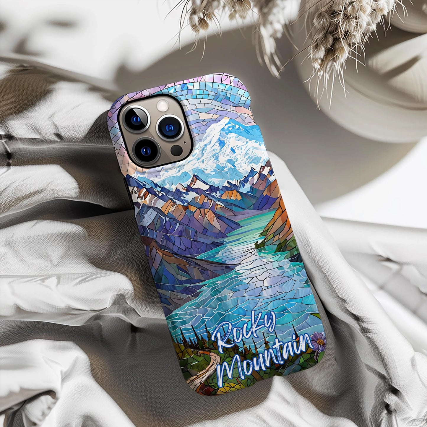 Rocky Mountain National Park Tough Case, Mosaic Lake and Mountain Phone Case Scenic Colorado Cover Compatible with iPhone, Galaxy and Google