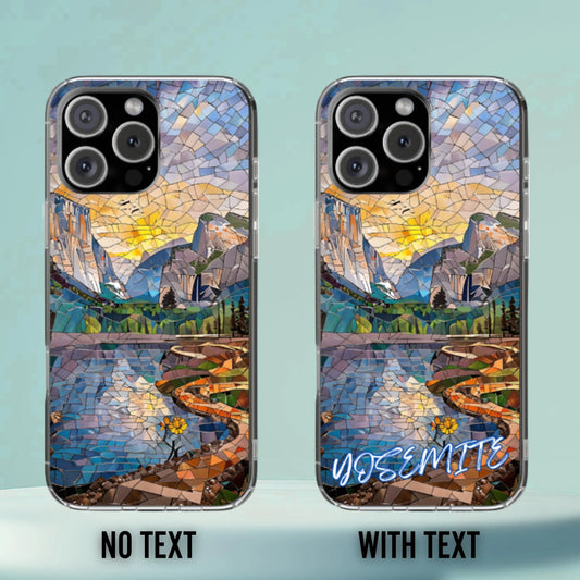 Yosemite Mosaic Tough Phone Case - Mountain Nature Art, Scenic Forest Aesthetic, Compatible with iPhone, Galaxy, and Google Phones