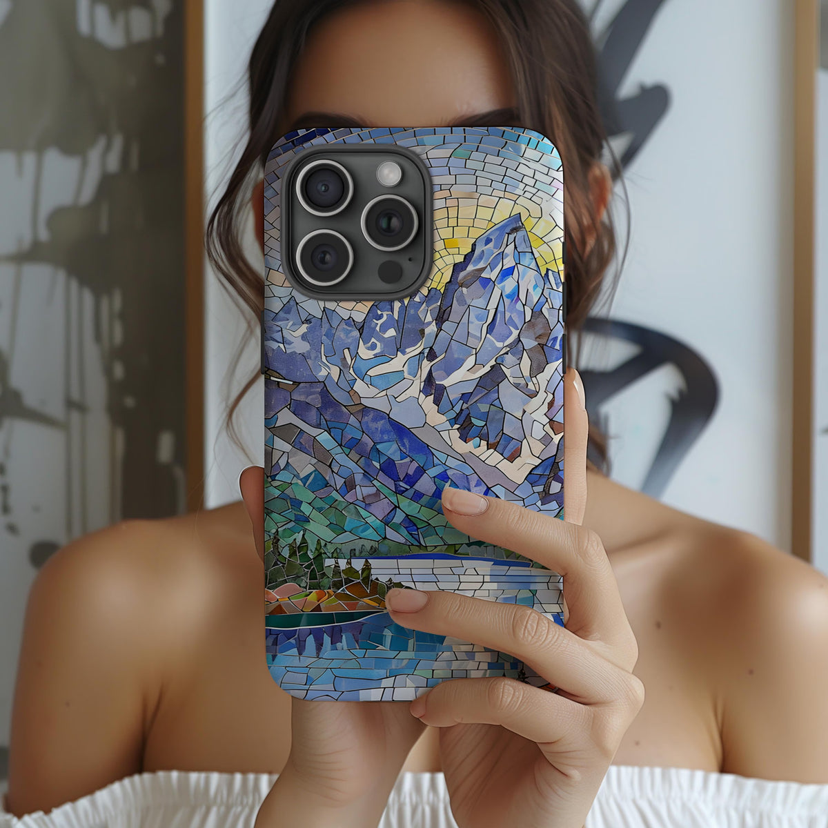 Grand Teton National Park Tough Case, Mosaic Mountain Lake Phone Case, Scenic Wilderness Cover Compatible with iPhone, Galaxy, and Google