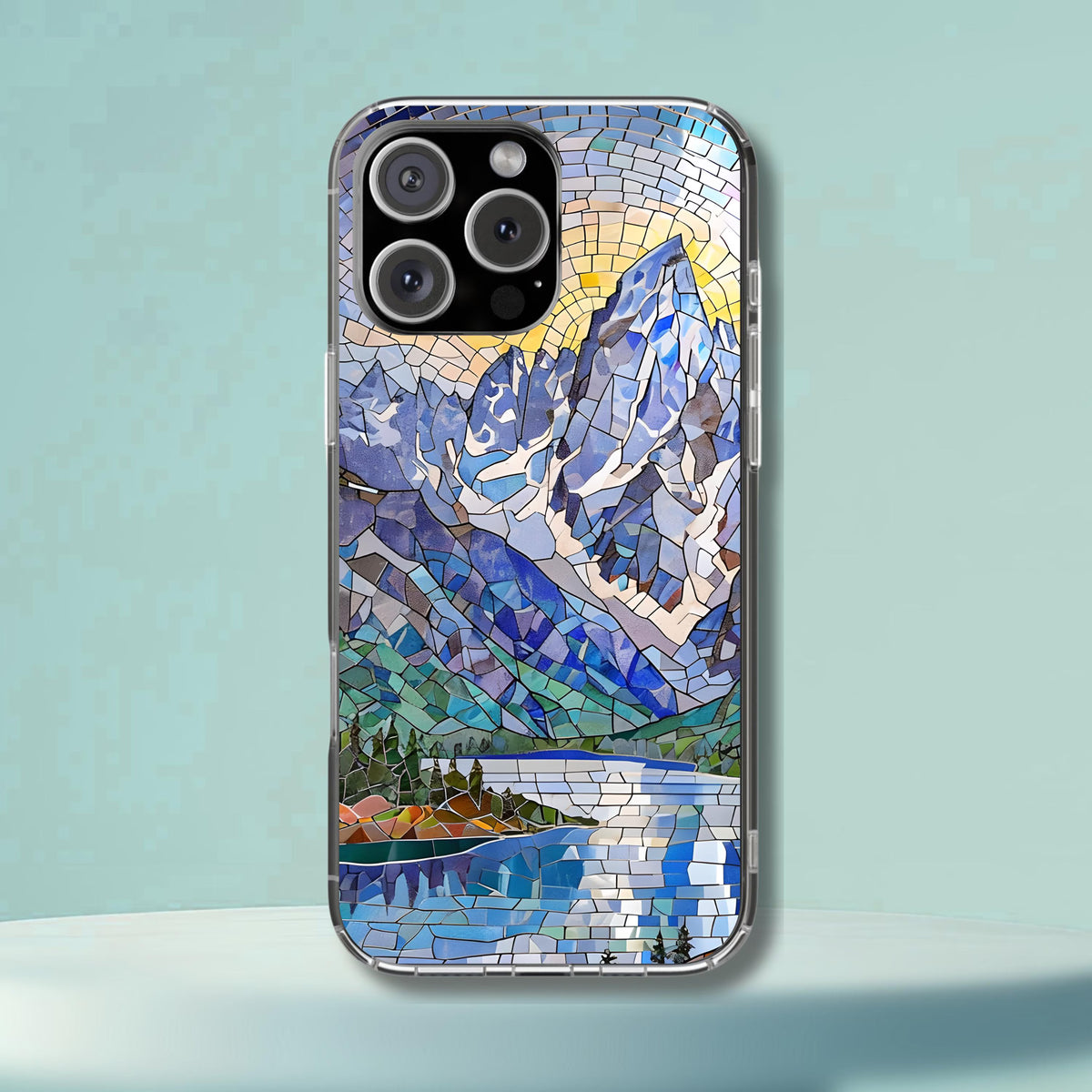 Grand Teton National Park Tough Case, Mosaic Mountain Lake Phone Case, Scenic Wilderness Cover Compatible with iPhone, Galaxy, and Google