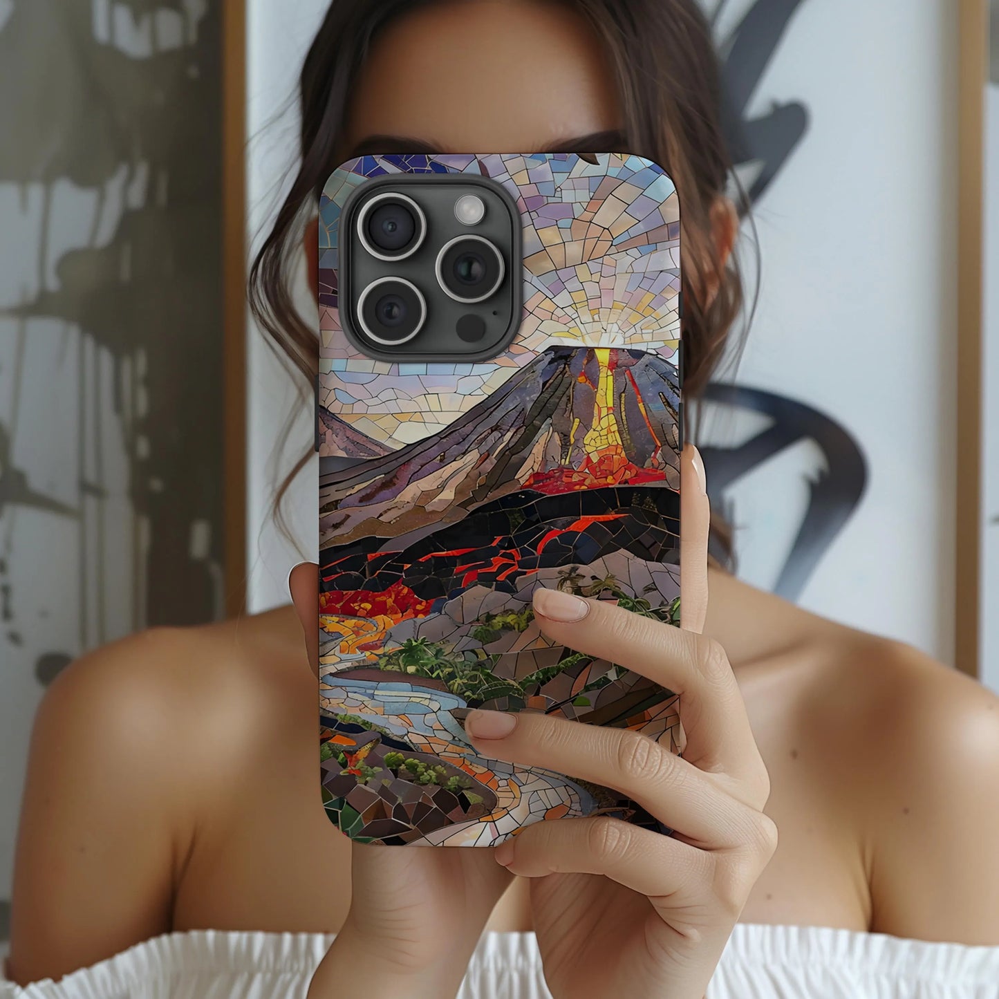 Hawaii Volcanoes National Park Tough Case, Mosaic Lava Eruption Phone Case Big Island Nature Cover Compatible with iPhone, Galaxy and Google