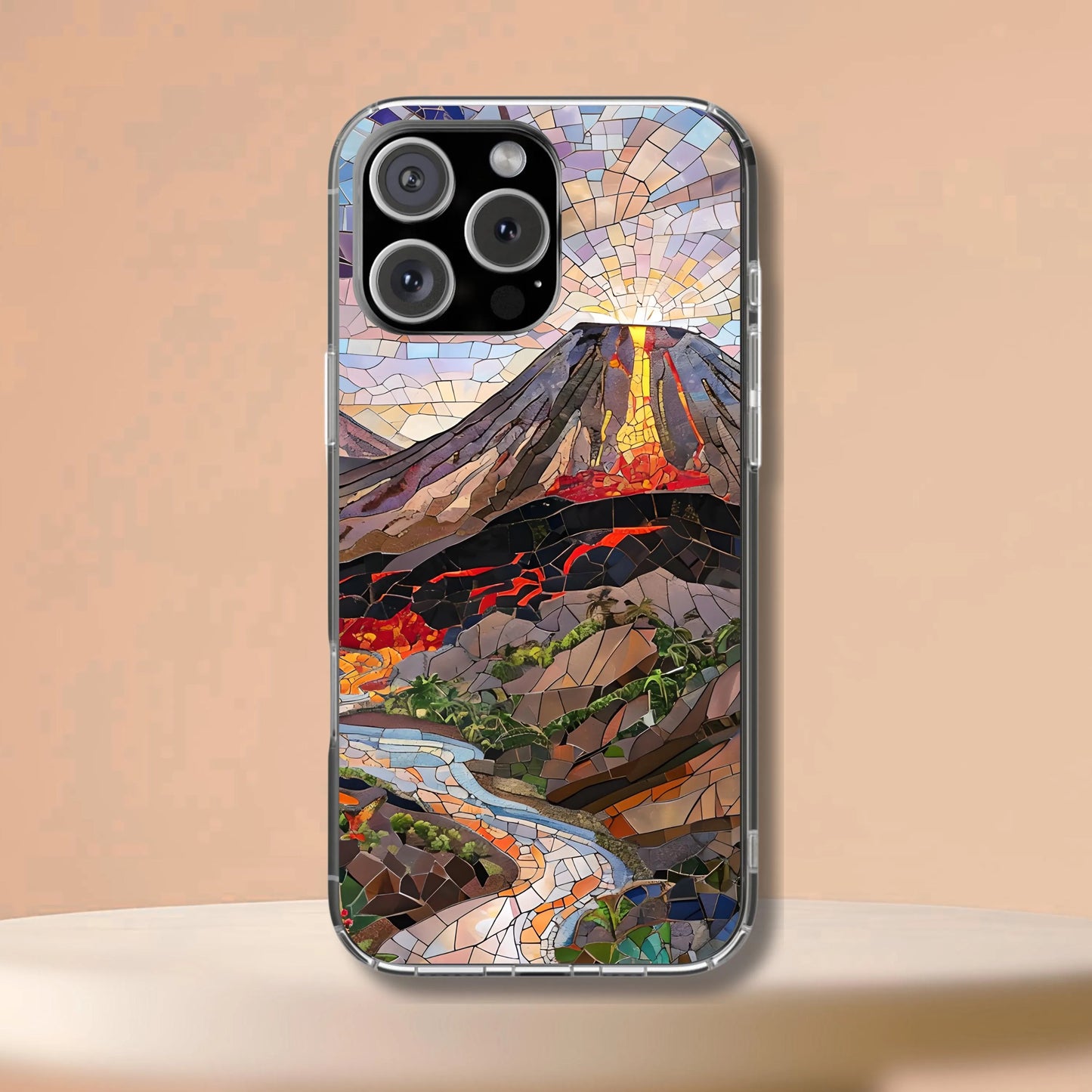 Hawaii Volcanoes National Park Tough Case, Mosaic Lava Eruption Phone Case Big Island Nature Cover Compatible with iPhone, Galaxy and Google