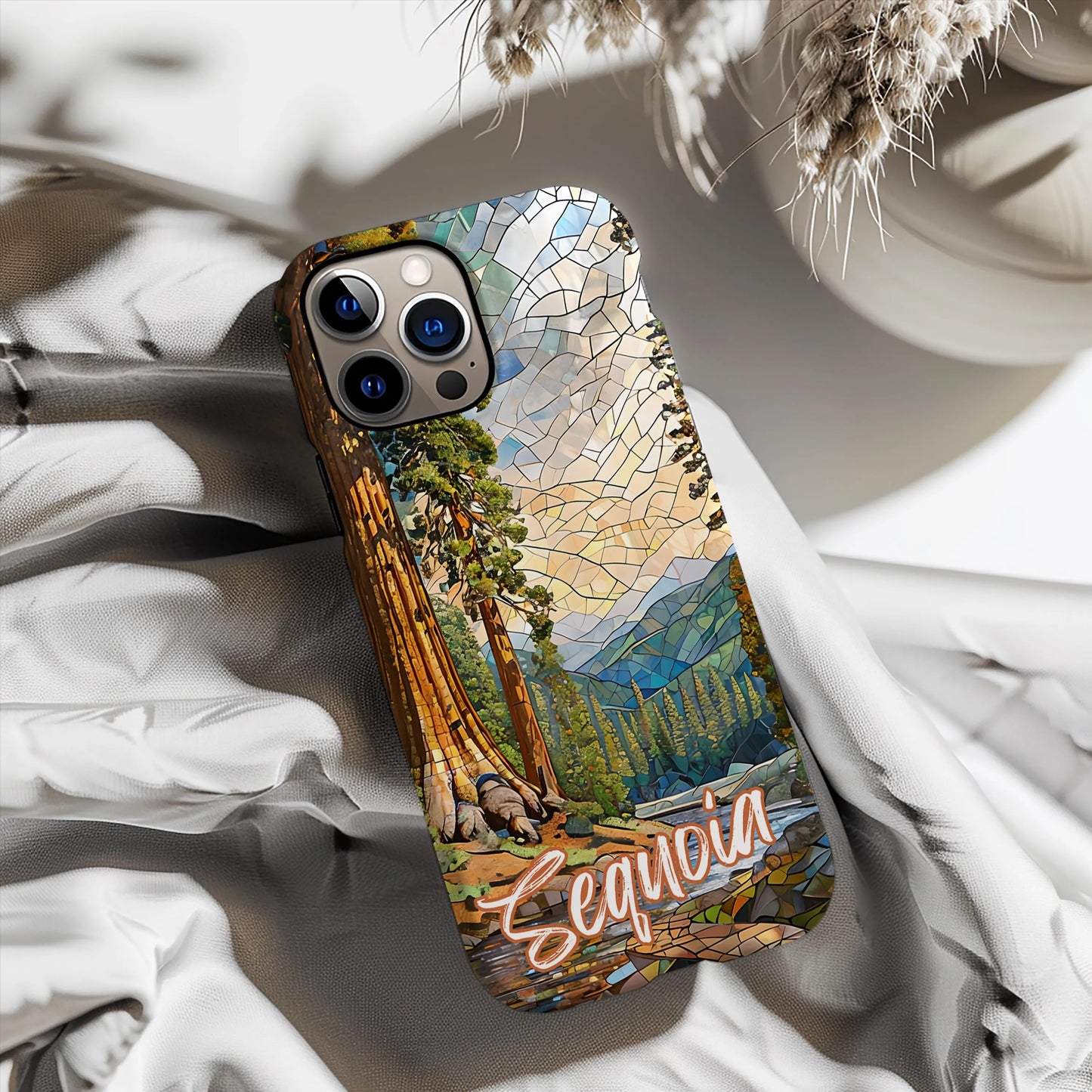 Sequoia National Park Tough Case, Mosaic Giant Tree Phone Case, Scenic Forest Trail Cover Compatible with iPhone, Galaxy, and Google