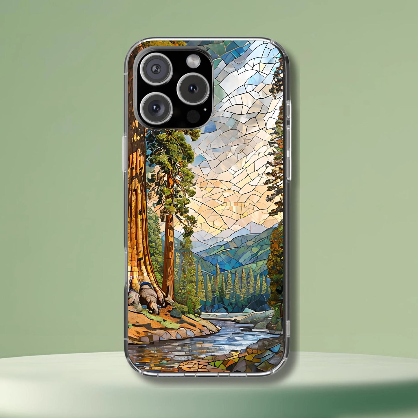 Sequoia National Park Tough Case, Mosaic Giant Tree Phone Case, Scenic Forest Trail Cover Compatible with iPhone, Galaxy, and Google