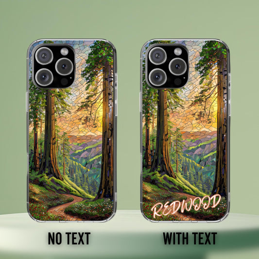 Redwood National Park Tough Case, Mosaic Forest Sunset Phone Case, California Nature Trail Cover Compatible with iPhone, Galaxy, and Google