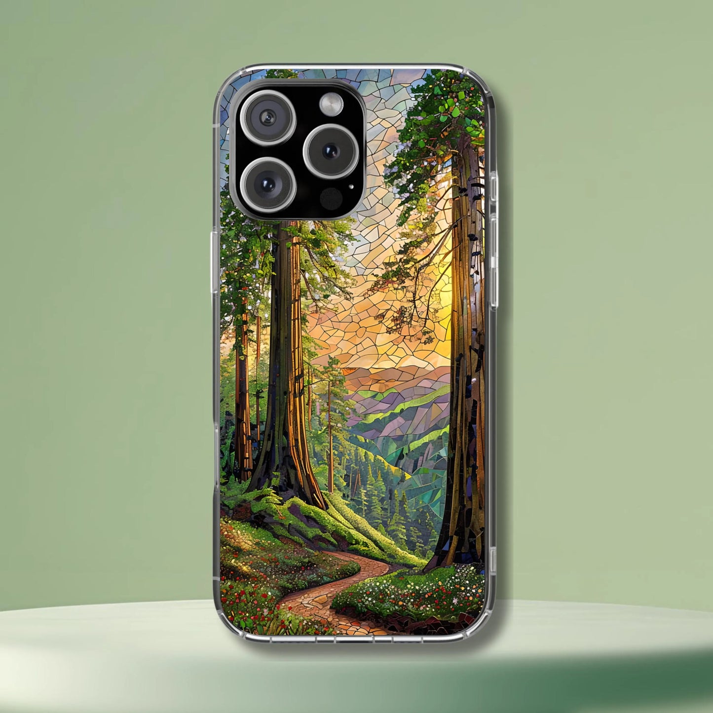 Redwood National Park Tough Case, Mosaic Forest Sunset Phone Case, California Nature Trail Cover Compatible with iPhone, Galaxy, and Google